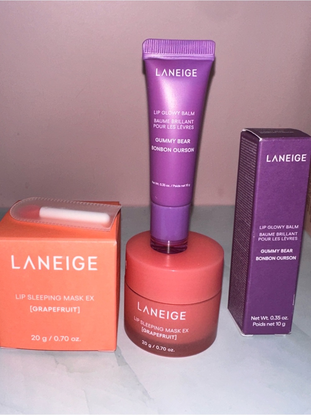 LANEIGE Lip Set — Purple Glowy Balm & Coral Sleeping Mask